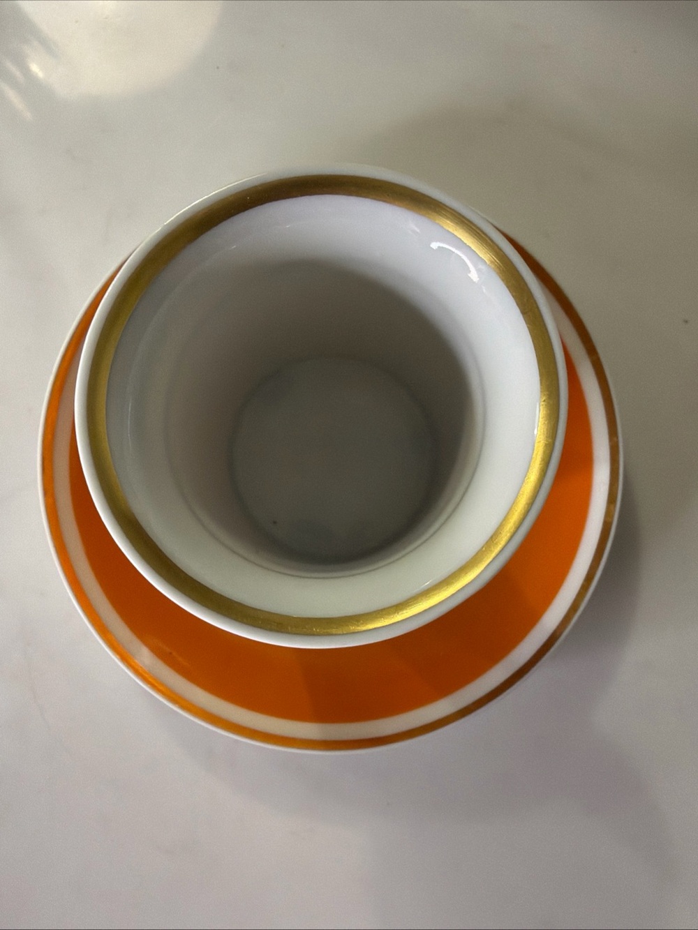 Limoges France 3 legged cup with saucer, orange and gold - Picture 2 of 7